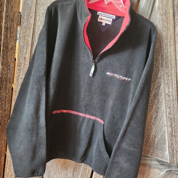 Hilfiger Athletics Men’s XL Black Long Sleeve Black 1/4 Zip Fleece Pullover - Picture 2 of 11